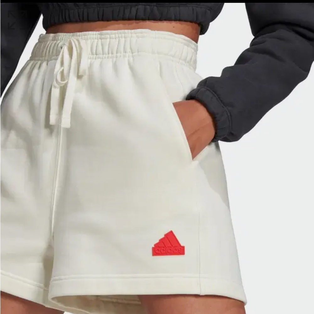 NWT [Adidas] Ps Fleece Drawstring Sweatshorts In Off White Women’s Plus Size 3X - Picture 6 of 14